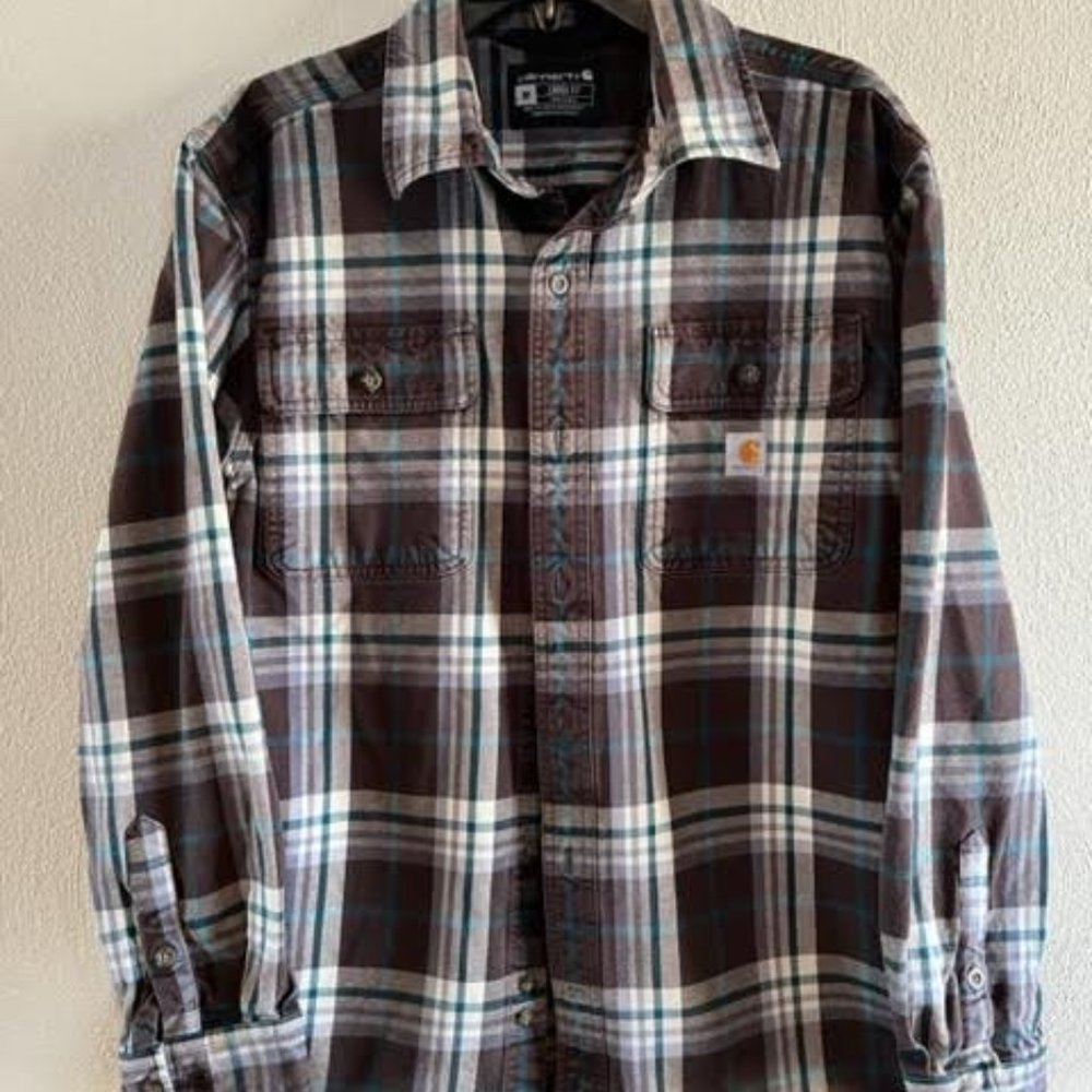 Men's heavyweight Carhartt shirt. size M. Loose fit. Brown/teal/cream
